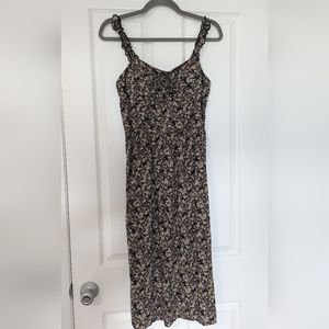 NWT AUW black floral midi dress L